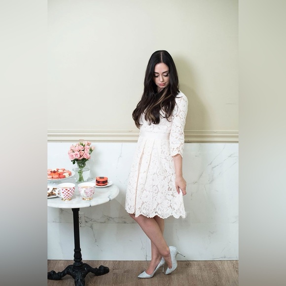 Ted Baker London Ameeya Flora Lace Fit & Flare Dress in Light Pink Pleated Skirt - Picture 14 of 17